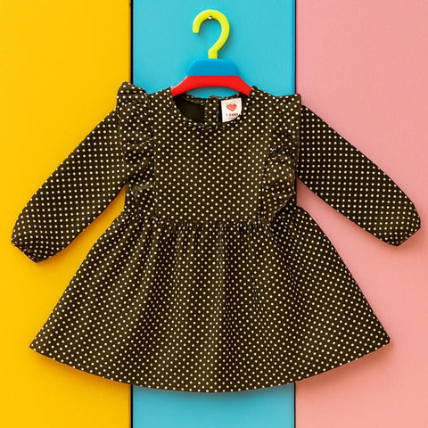 Corduroy Frock - Long Sleeves - Brown - Dots - 25