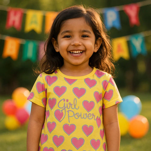 Floral - Cropped T-Shirt - Hearts - Yellow
