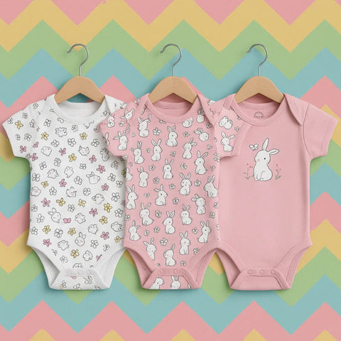 BRL - Pack of 3 - Short Sleeve Bodysuits - Pink - Rabbit