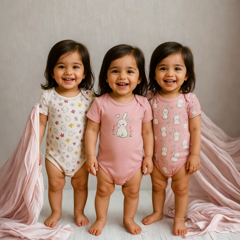 BRL - Pack of 3 - Short Sleeve Bodysuits - Pink - Rabbit