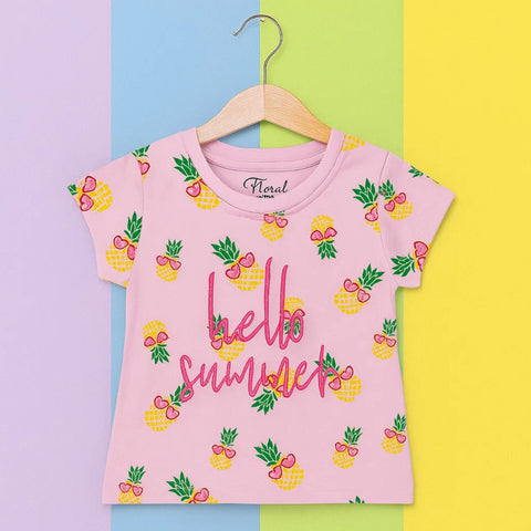 Floral - Cropped T-Shirt - Pineapple - Pink