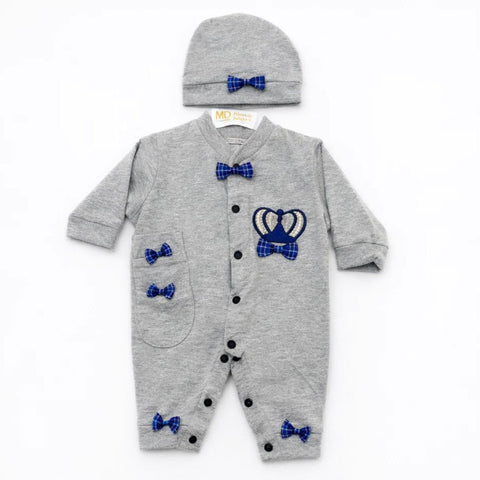 GM - 3 Pieces - Romper Set - Grey - Blue Bow