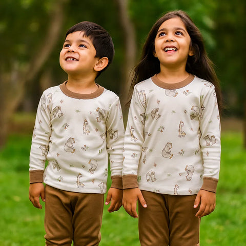 2 Pieces - Printed Set - Brown - Animals