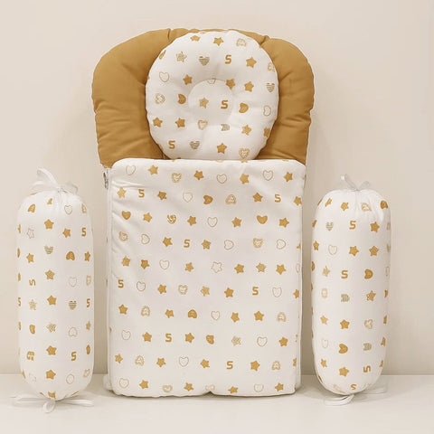 Velvet - Carry Nest with Pillows - Brown - Numbers & Star - 25