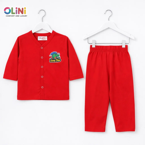 OLINI - Cotton Jersey - Night Suit - Red - Sleepy Dino