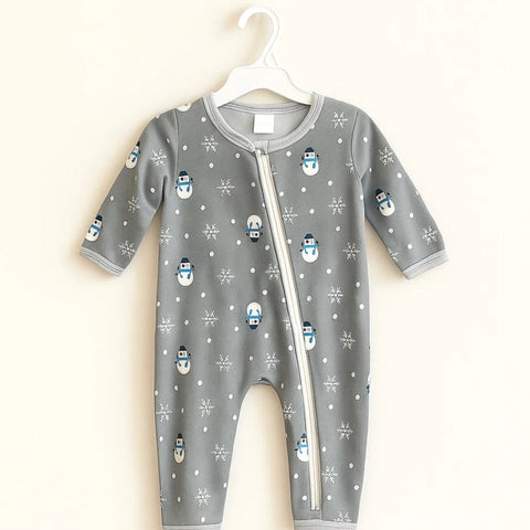 Velvet - Zipper Romper - Grey - Snowman