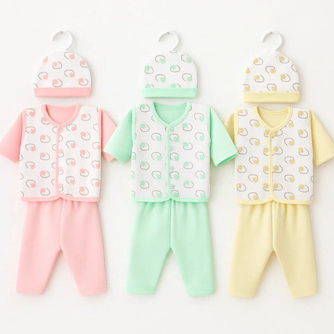 Fleece - 3 Pack - Newborn Night Suits - Pink Green Skin - Hearts