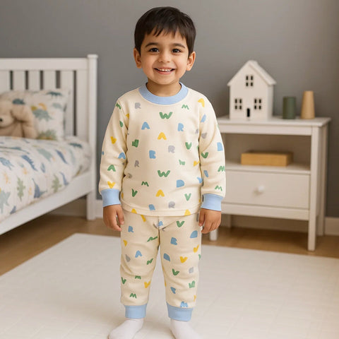 2 Pieces - Suit Set - Cream - Alphabets