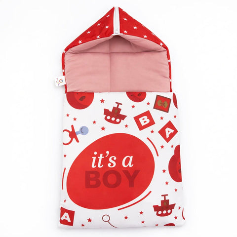 Cotton - Hooded Carry Nest - Red - It's A Boy - 26