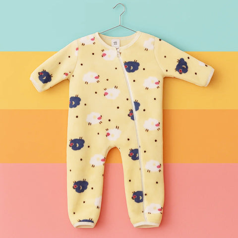 Fleece - Zipper Romper - Yellow - Sheeps