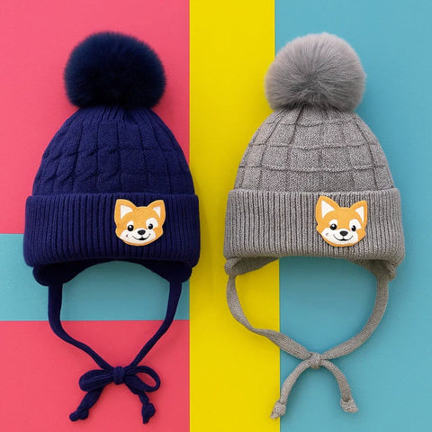 Pack of 2 - Woolen Caps - Grey & Navy - Small Cat - 25