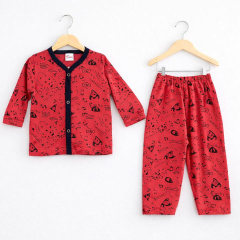 TBS - Cotton Jersey - Night Suit - Dark Pink - Dino Space - 26