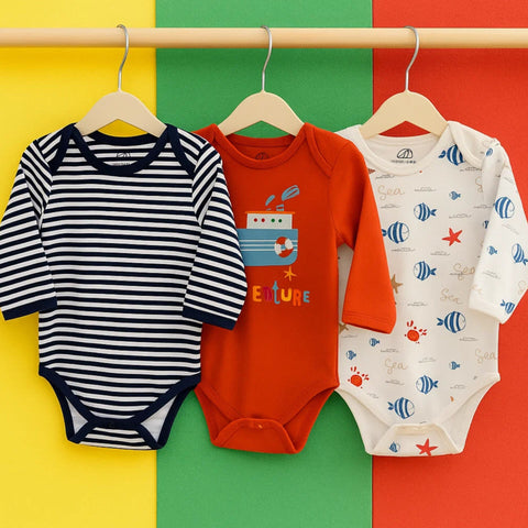 BRL - Pack of 3 - Long Sleeve Bodysuits - Red - Sea Life