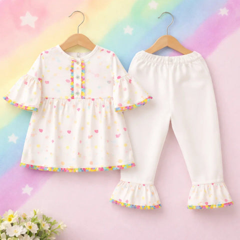 AG - 2 Pieces - Frock Set - White - Strawberry & Hearts
