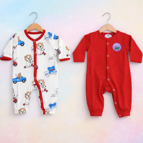 Montaly - Cotton Jersey - Pack of 2 Rompers - Red & Lion