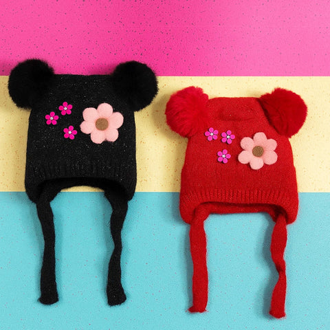 Pack of 2 - Woolen Caps - Red & Black - Glitter - 25