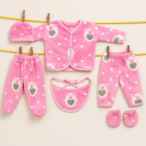 Fleece - 6 Pieces - Starter Set - Pink - Bear & Hearts