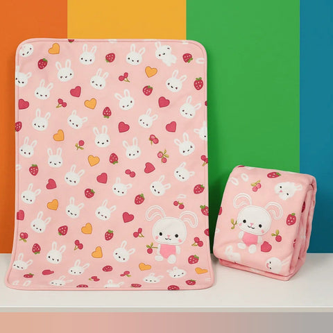 For Baby - Fur Blanket - Pink - Kitty & Fruits