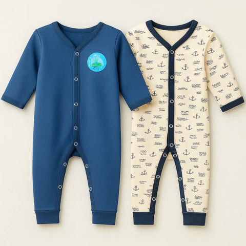 Junior's - Pack of 2 Rompers - Royal Blue & Skin - Car & Characters