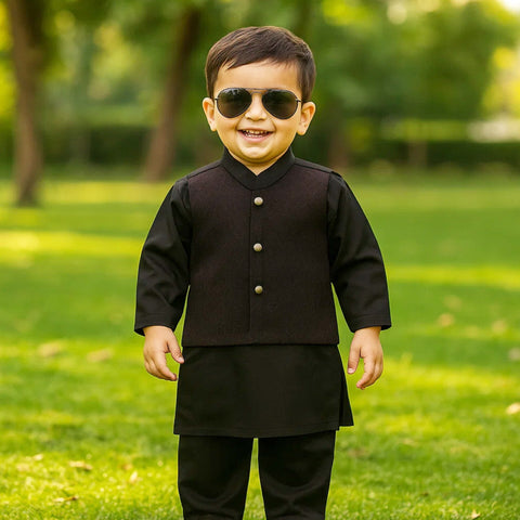 TBS - 3 Pieces - Waist Coat Kurta Shalwar - Wash N Wear - Mehndi