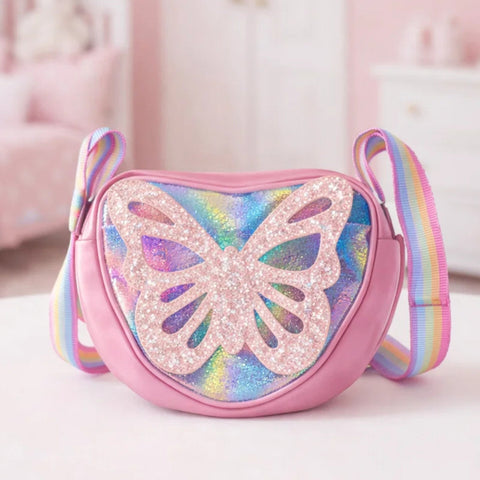 Girl's - Fashion Crossbody Bag - Pink - Butterfly - 119582