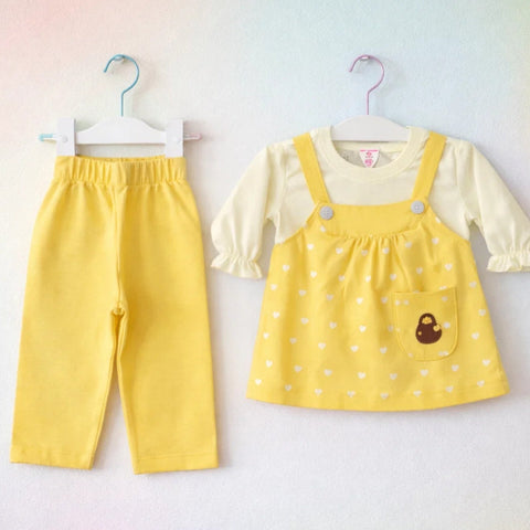 OK Baby - 2 Pieces - Suit Set - Yellow - Mini Hearts