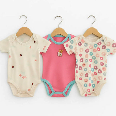 TBS - Pack of 3 - Short Sleeve Bodysuits - Pink - Crown & Donuts