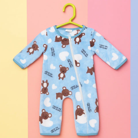 Fleece - Zipper Romper - Blue - Luck
