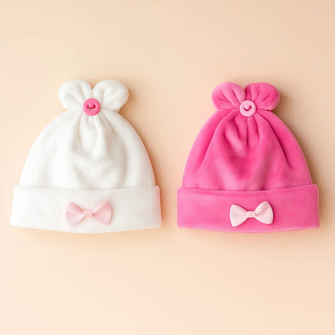Pack of 2 - Velvet Caps - Pink & White - Smile Bow - 25
