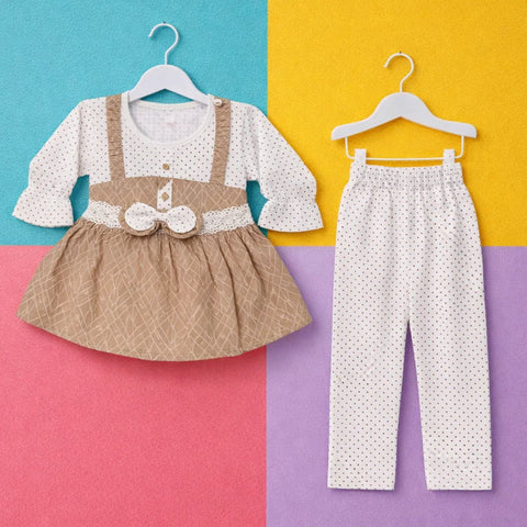 WG - 2 Pieces - Frock Set - Brown - Polka - 0614