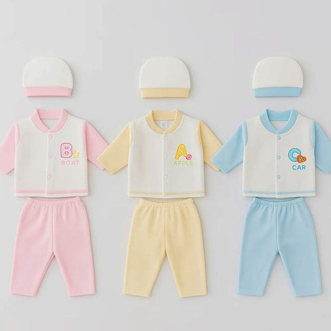 Kiddy's - Fleece - 3 Pack - Newborn Night Suits - Pink Blue Peach - ABC - 25