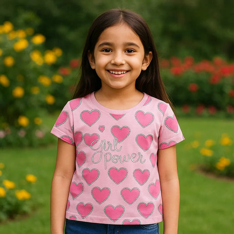 Floral - Cropped T-Shirt - Hearts - Pink