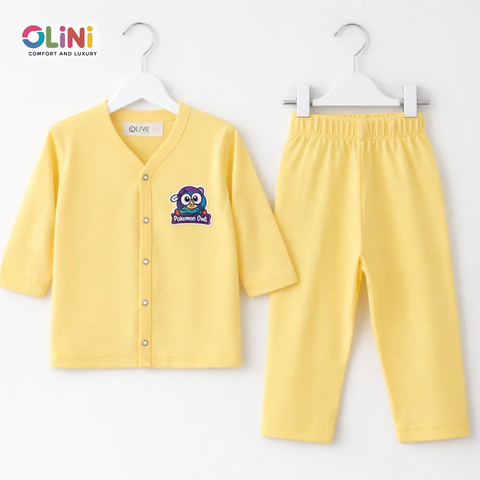 OLINI - Cotton Jersey - Night Suit - Yellow - Bedtime Owl