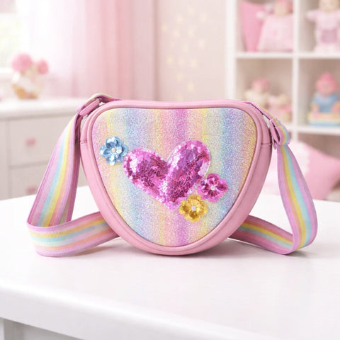 Girl's - Fashion Crossbody Bag - Pink - Heart & Flower - 119581