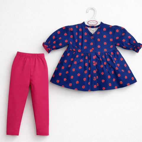 P&P - 2 Pieces - Frock Set - Dark Blue - Blue Bow & Sun