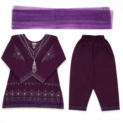 Beaut - 3 Pieces - Shalwar Kameez - Purple - Embroidered