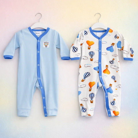 Montaly - Cotton Jersey - Pack of 2 Rompers - Blue & Balloons