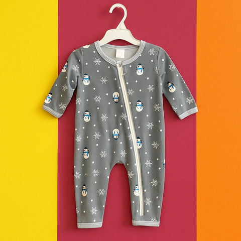 Velvet - Zipper Romper - Grey - Snowman