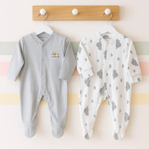 TBS - Pack of 2 Sleep Suits - Grey - Think Happy & Clouds