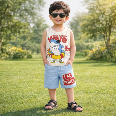 Cotton Jersey - Sando & Short - White - Shark