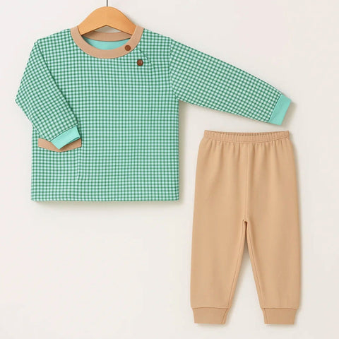 2 Pieces - Suit Set - Brown - Check