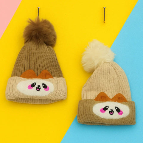 Pack of 2 - Woolen Caps - Skin & Brown - Cat - 25
