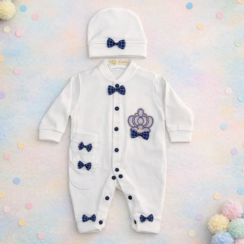 GM - 3 Pieces - Romper Set - White - Blue Bow