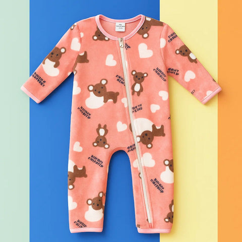 Fleece - Zipper Romper - Pink - Luck