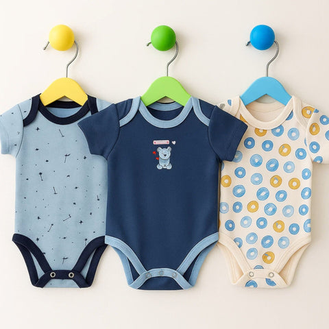 TBS - Pack of 3 - Short Sleeve Bodysuits - Blue - Bear & Donuts