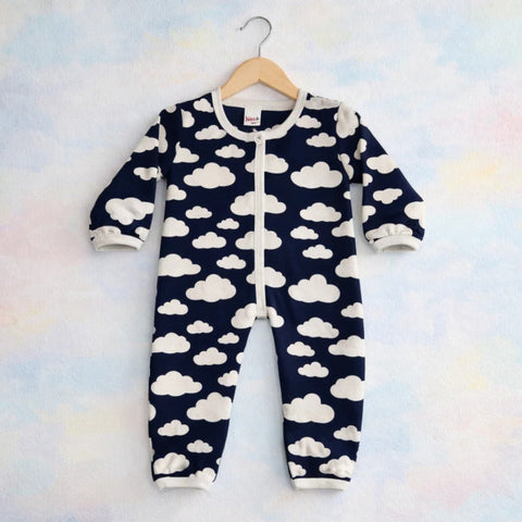 TBS - Cotton Jersey - Zipper Romper - Navy - Clouds - 26
