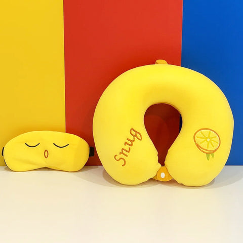 2 In 1 - Plush - Neck Pillow With Eye Mask - Yellow - Snug