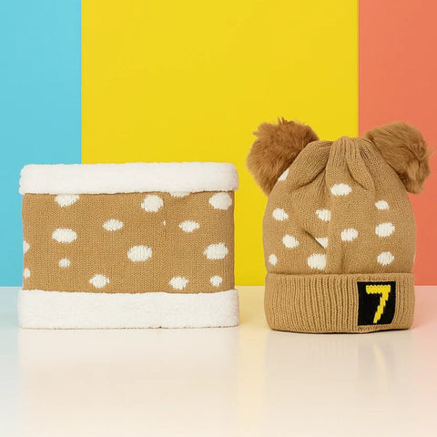 Wool Cap With Muffler - 7 Shapes - Brown