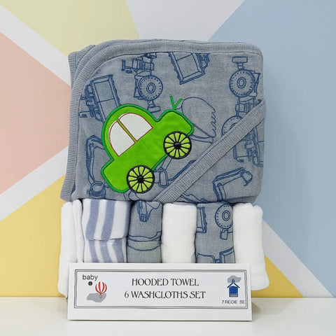 7 Pieces - Balloon Baby - Bath Towel - Gift Set - Grey - Car