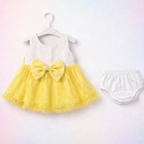 CM - 2 Pieces - Frock Set - Yellow - Fancy Bow